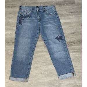 Gap Girlfriend Jeans Blue Sz 29 Embroidered Floral Stretch Mid Rise Slim Leg NWT